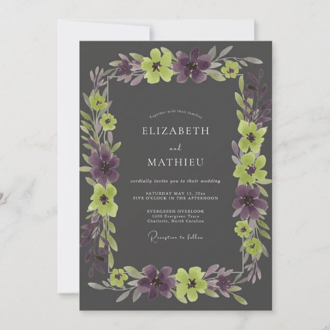 Invitation Couronne de mariage Améthyste Charbon (Devant)