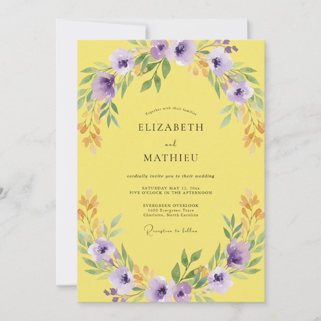 Invitation Couronne de mariage Améthyste Jaune Beurre (Devant)