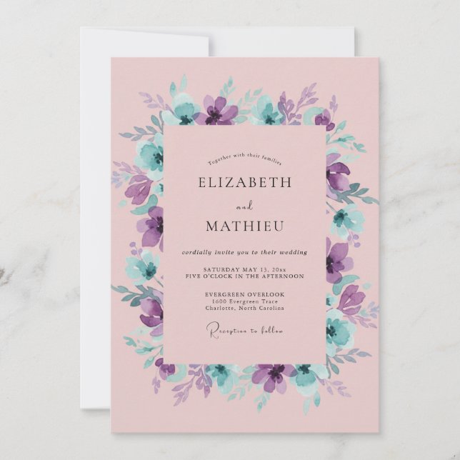 Invitation Couronne de mariage Améthyste Turquoise (Devant)