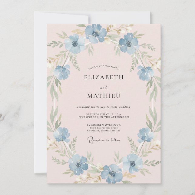 Invitation Couronne de mariage Anémone Bleuet (Devant)