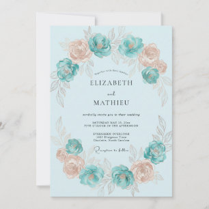 Invitation Couronne de mariage Aqua Champagne