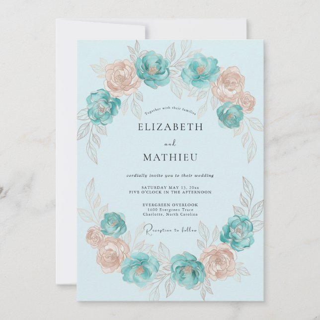 Invitation Couronne de mariage Aqua Champagne (Devant)