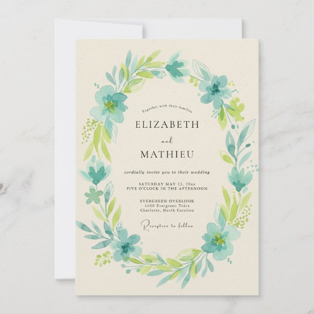 Invitation Couronne de mariage Aqua Chartreuse (Devant)
