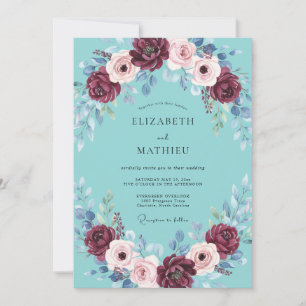 Invitation Couronne de mariage Aqua Cramoisi