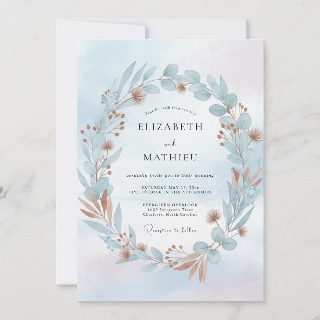 Invitation Couronne de mariage Aqua Cuivre (Devant)