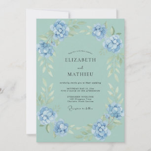Invitation Couronne de mariage aqua et bleuet