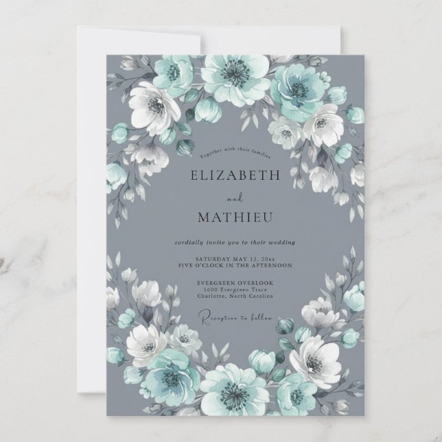 Invitation Couronne de mariage Aqua Grey (Devant)