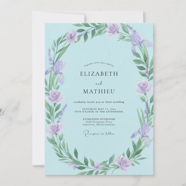 Invitation Couronne de mariage Aqua Lilas (Devant)