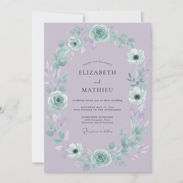 Invitation Couronne de mariage Aqua Pervenche (Devant)