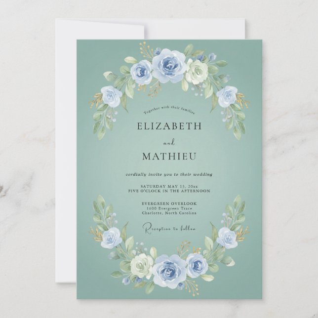 Invitation Couronne de mariage Aqua Poussiéreuse (Devant)