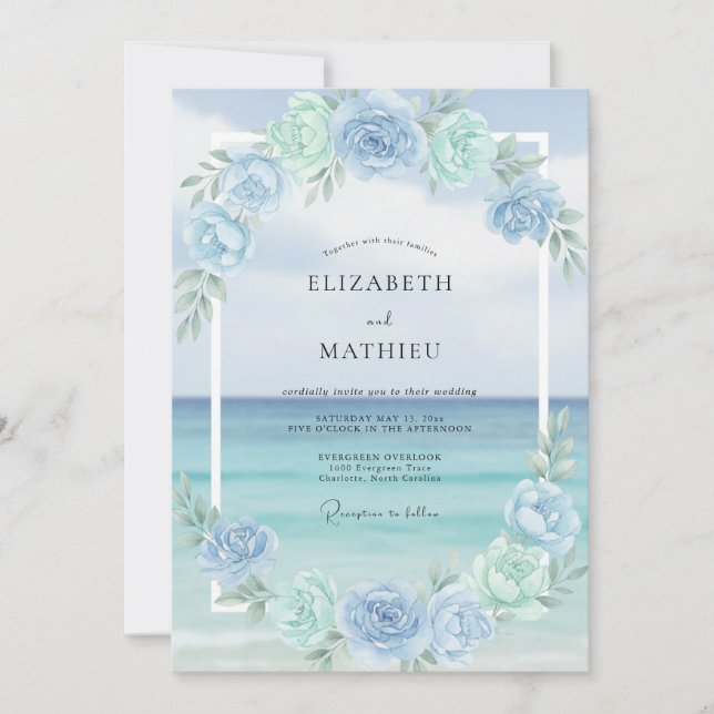 Invitation Couronne de mariage Aqua Seafoam (Devant)