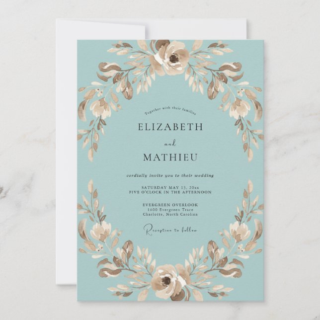 Invitation Couronne de mariage Aqua Taupe (Devant)
