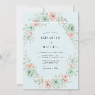 Invitation Couronne de mariage aquarelle bleu glace