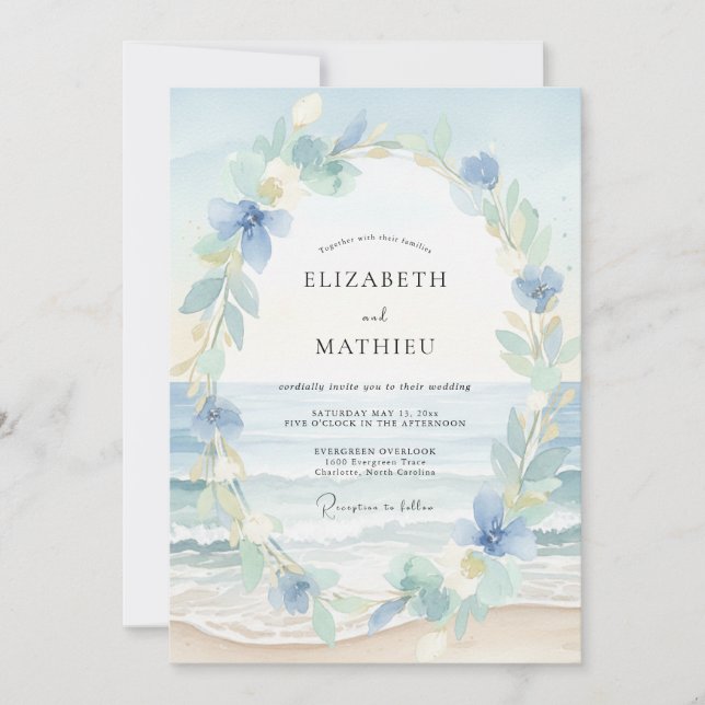 Invitation Couronne de mariage aquatique côtière (Devant)