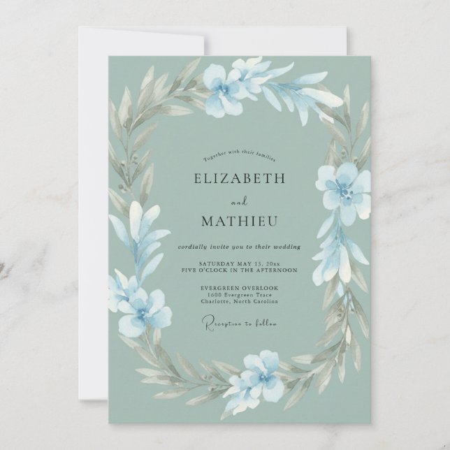 Invitation Couronne de mariage Argent Glacé (Devant)