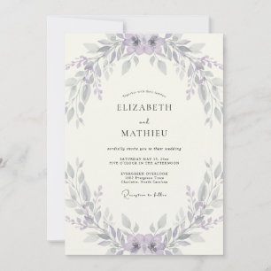 Invitation Couronne de mariage argent lavande