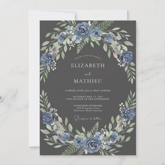 Invitation Couronne de mariage Artisan Slate Azur (Devant)