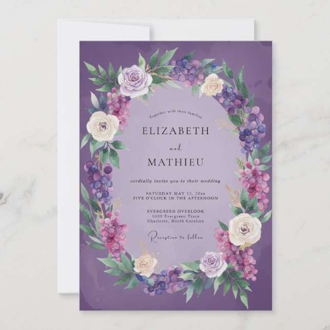 Invitation Couronne de mariage artistique lavande (Devant)