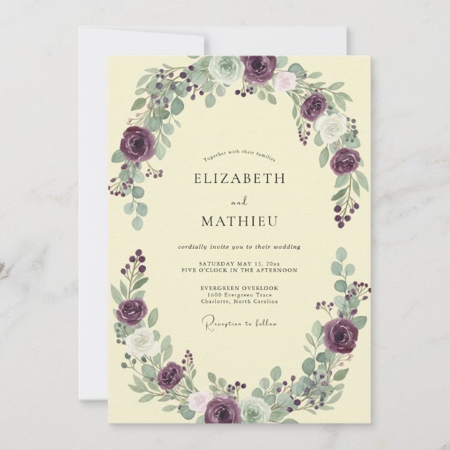 Invitation Couronne de mariage au beurre de prune (Devant)