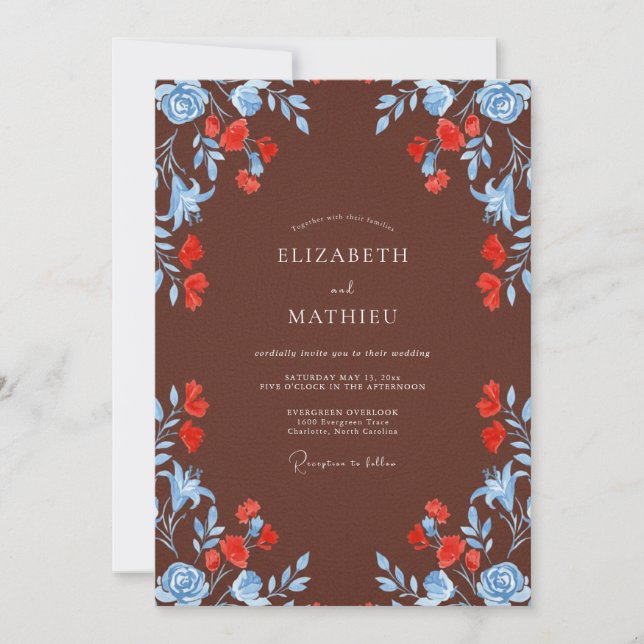 Invitation Couronne de mariage au bleuet et espresso (Devant)
