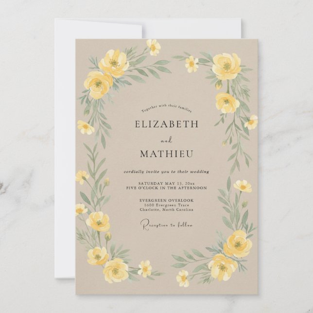 Invitation Couronne de mariage au champagne jaune (Devant)
