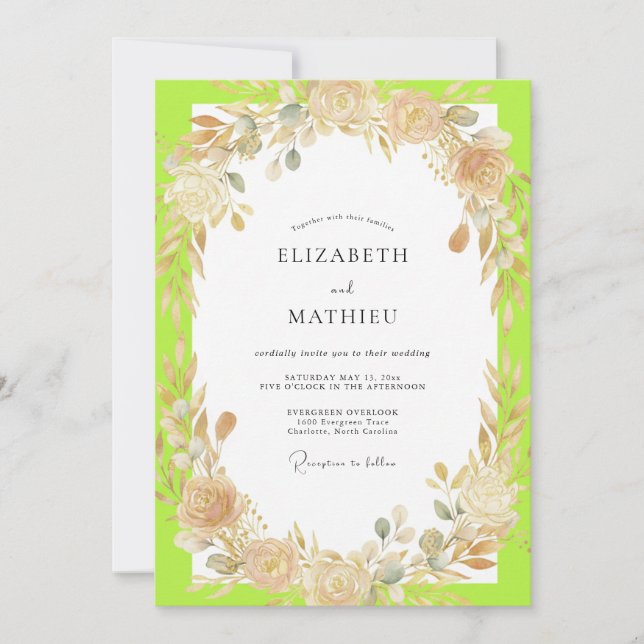 Invitation Couronne de mariage au champagne vert (Devant)