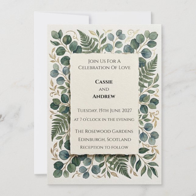 Invitation Couronne de mariage au eucalyptus émeraude (Devant)