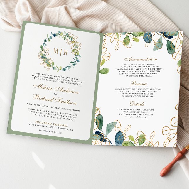 Invitation Couronne de mariage au eucalyptus rustique avec QR (Créateur téléchargé)