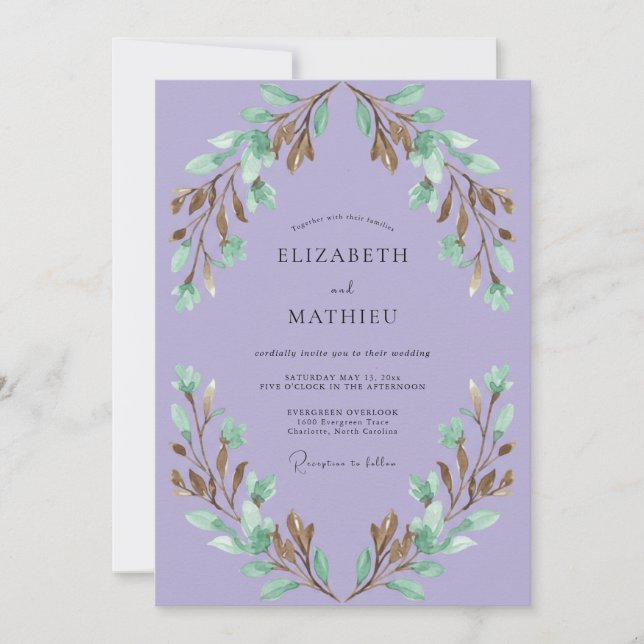 Invitation Couronne de mariage au feuillage de lilas (Devant)