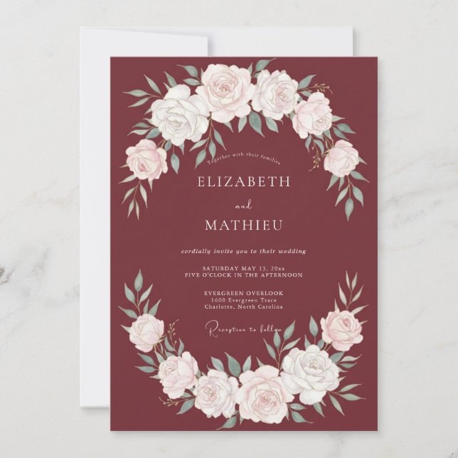 Invitation Couronne de mariage au feuillage de vin (Devant)