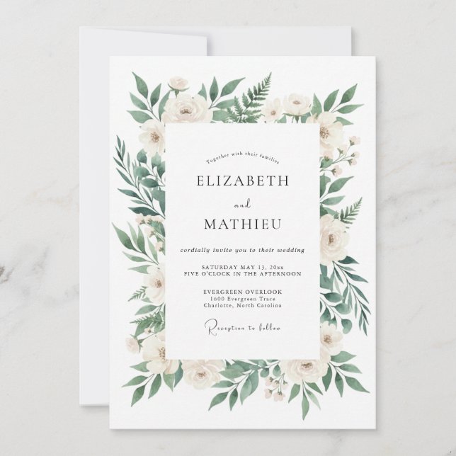 Invitation Couronne de mariage au feuillage d'ivoire (Devant)
