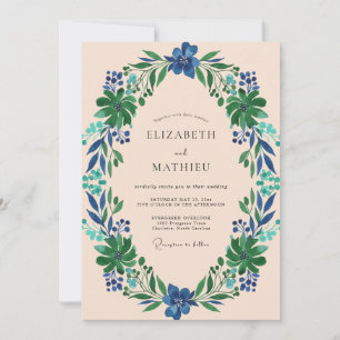 Invitation Couronne de mariage au feuillage indigo
