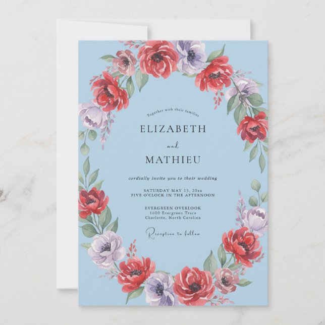 Invitation Couronne de mariage au lilas cramoisi (Devant)