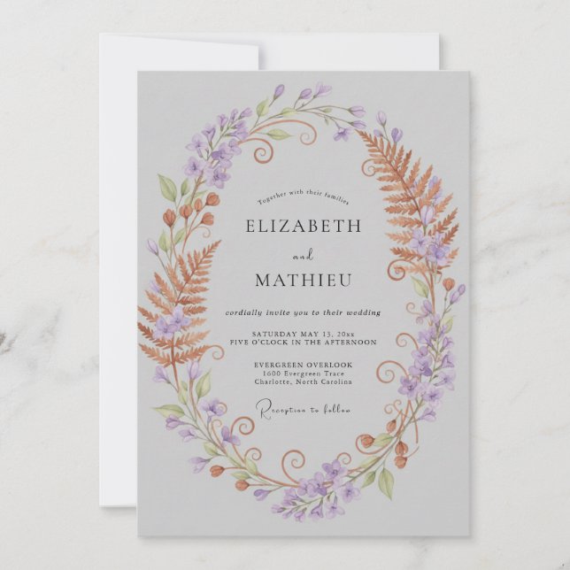Invitation Couronne de mariage au lilas cuivré (Devant)