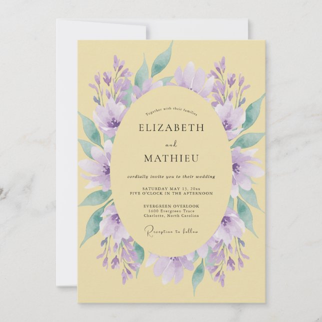 Invitation Couronne de mariage au lilas jaune (Devant)