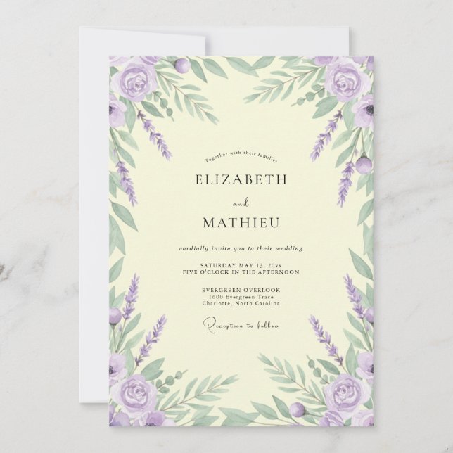 Invitation Couronne de mariage au lilas lavande (Devant)