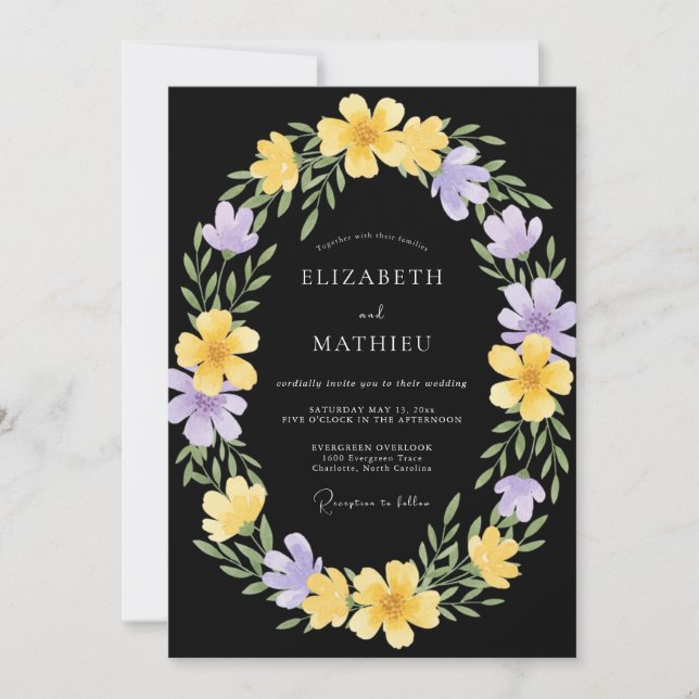 Invitation Couronne de mariage au lilas noir (Devant)