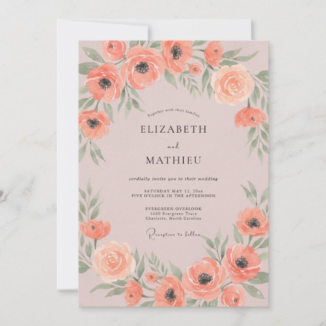 Invitation Couronne de mariage au pavot abricot (Devant)