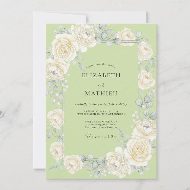 Invitation Couronne de mariage au pistachio (Devant)