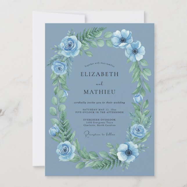Invitation Couronne de mariage au renoncule ardoise (Devant)