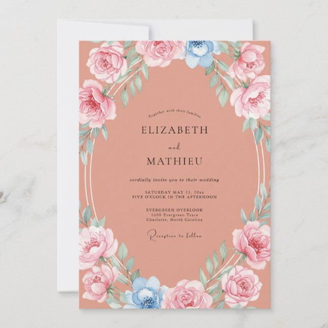 Invitation Couronne de mariage au renoncule corail (Devant)