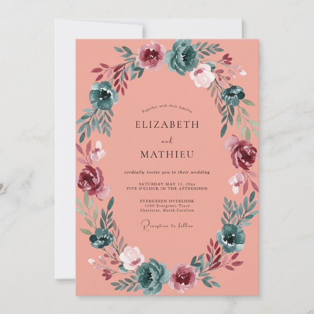 Invitation Couronne de mariage aux baies de corail (Devant)