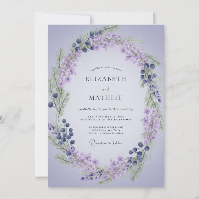 Invitation Couronne de Mariage aux Baies de Lavande (Devant)