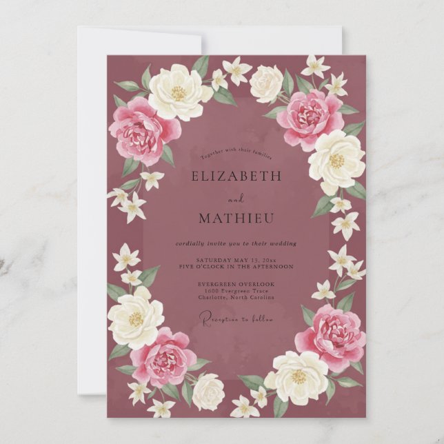 Invitation Couronne de Mariage aux Baies de Vin (Devant)