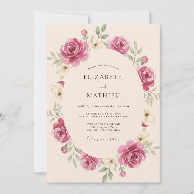 Invitation Couronne de Mariage aux Baies Mauves (Devant)