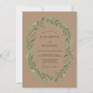 Invitation Couronne de mariage aux feuillages beiges