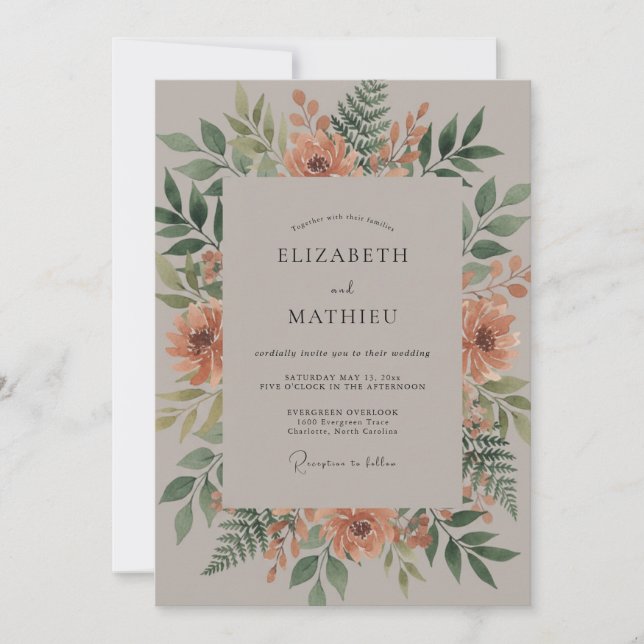 Invitation Couronne de mariage aux feuilles d'abricot (Devant)