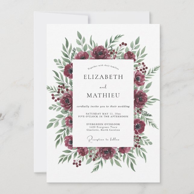 Invitation Couronne de mariage aux feuilles de baies (Devant)