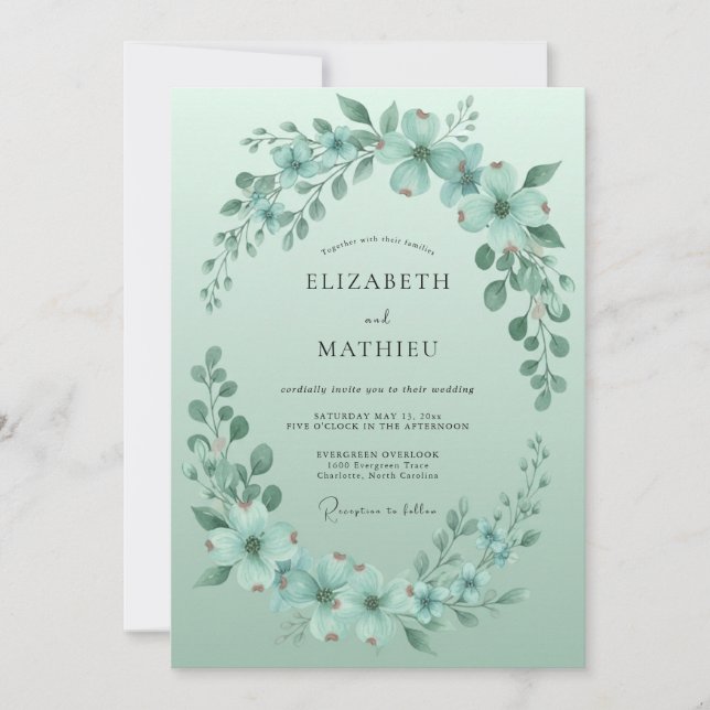 Invitation Couronne de mariage aux feuilles de couleur écume  (Devant)