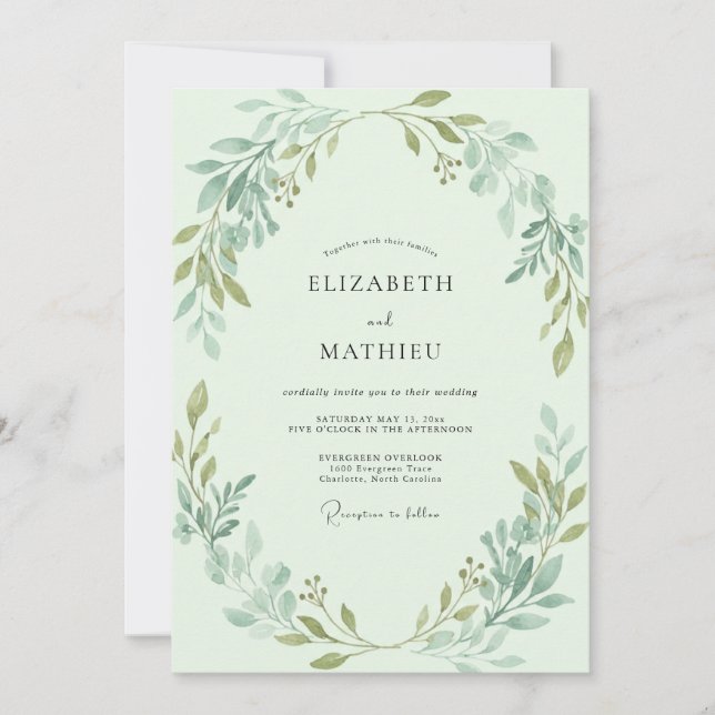 Invitation Couronne de Mariage aux Feuilles de Menthe (Devant)